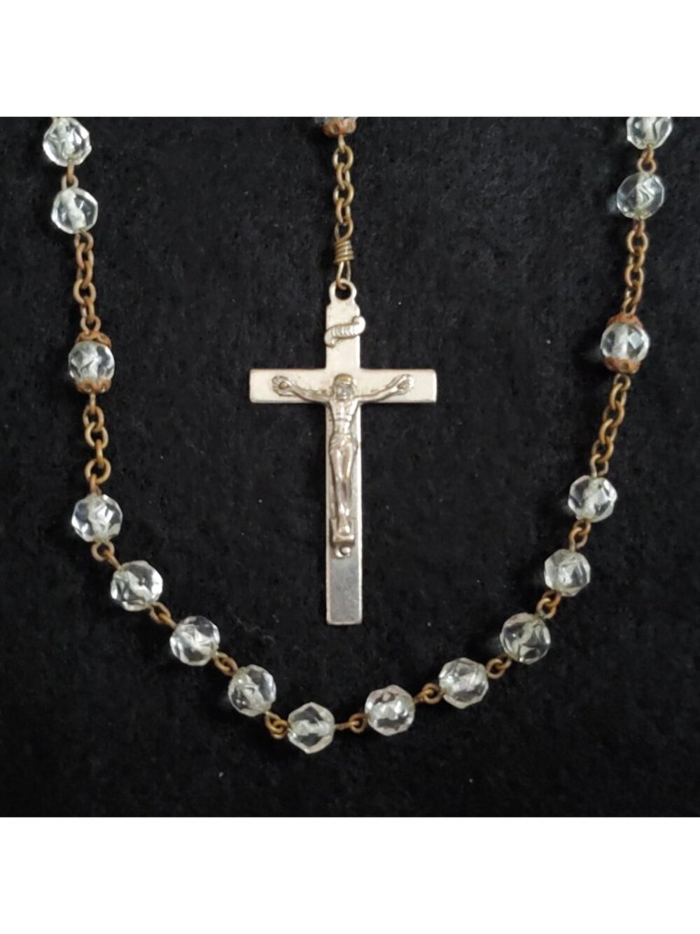 Vintage Rosary Clear Glass Beads 28"